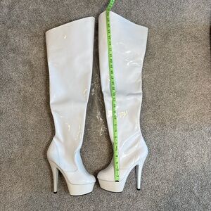 Pleaser White Patent Over-the-Knee Platform Stiletto Boots